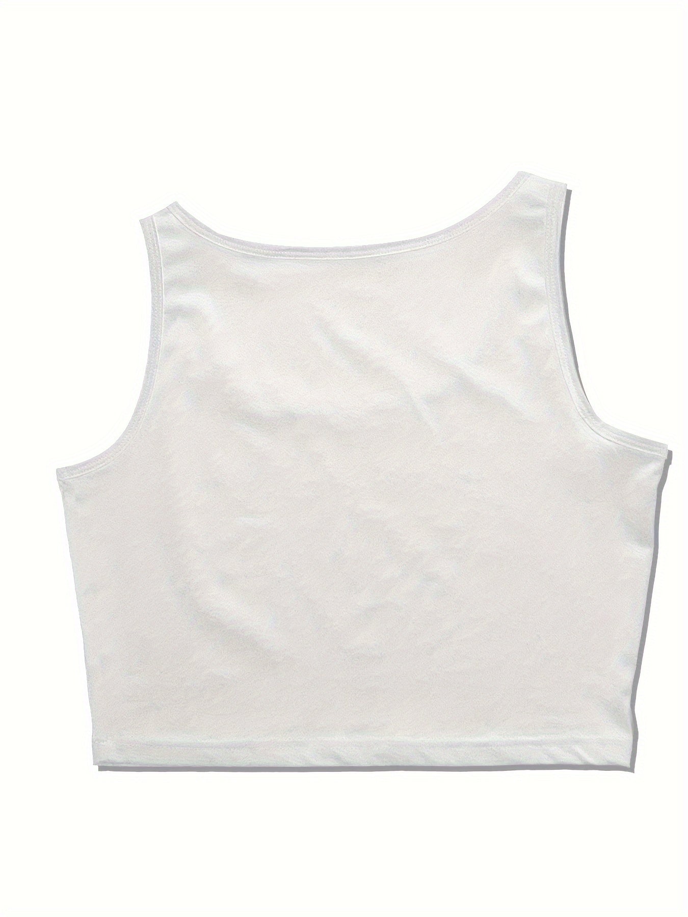 Chic "PARIS" Heart Print Women'S Crop Top - Sexy Sleeveless Scoop Neck Tank in White with Black Lettering, Polyester, All-Season Casual Wear, Casual Wear Tank Top | Trendy Women'S Top | Glossy Textur